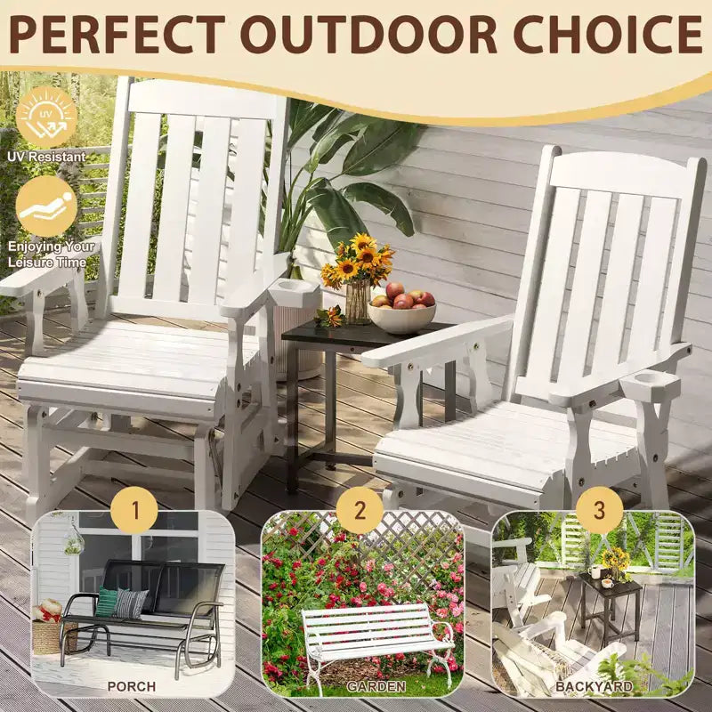 Karl Home | Fauteuil à bascule pour terrasse en bois massif de 32 po avec porte-gobelet