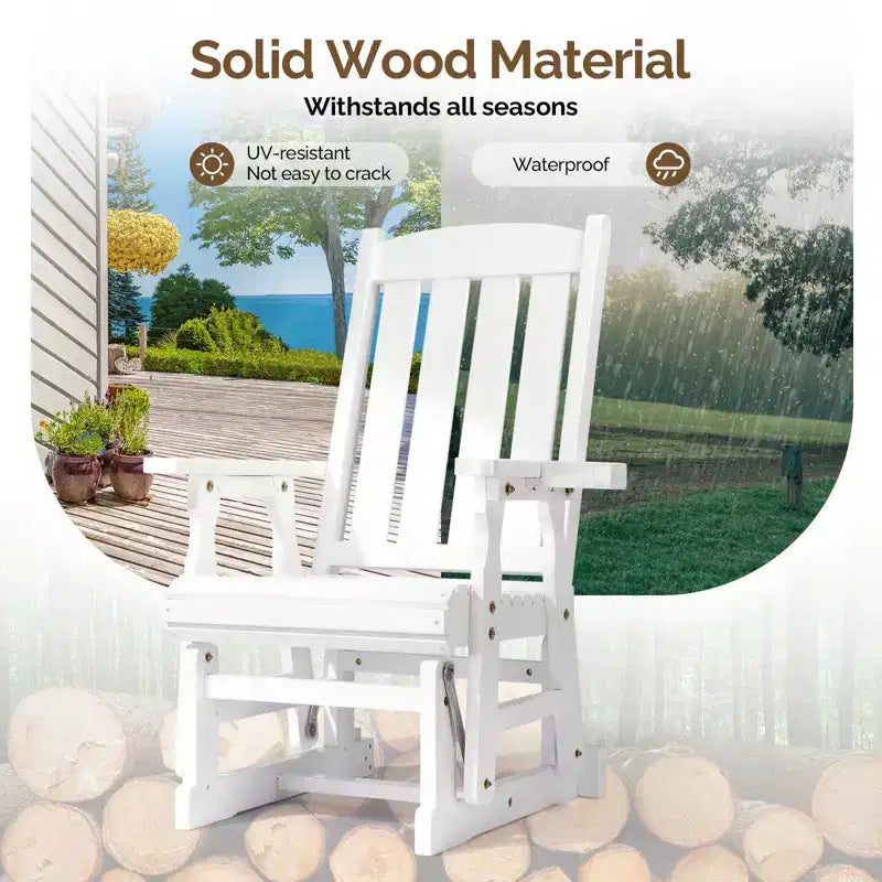 Karl Home | Fauteuil à bascule pour terrasse en bois massif de 32 po avec porte-gobelet