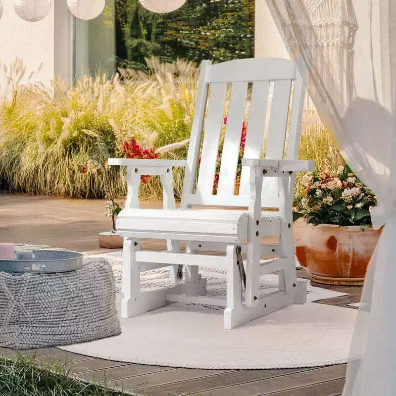 Karl Home | Fauteuil à bascule pour terrasse en bois massif de 32 po avec porte-gobelet