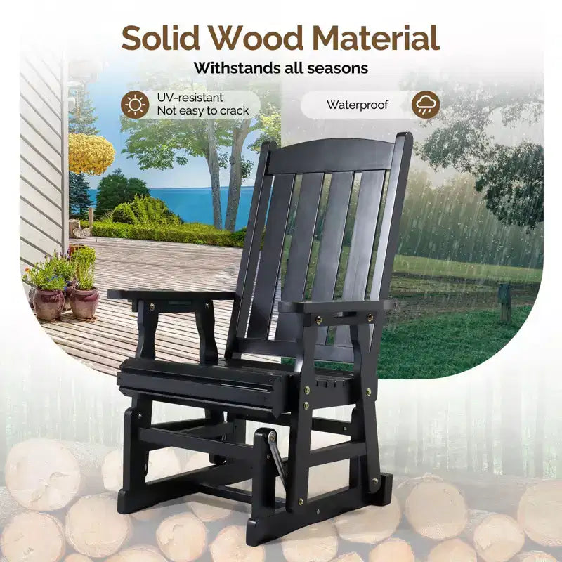 Karl Home | Fauteuil à bascule pour terrasse en bois massif de 32 po avec porte-gobelet