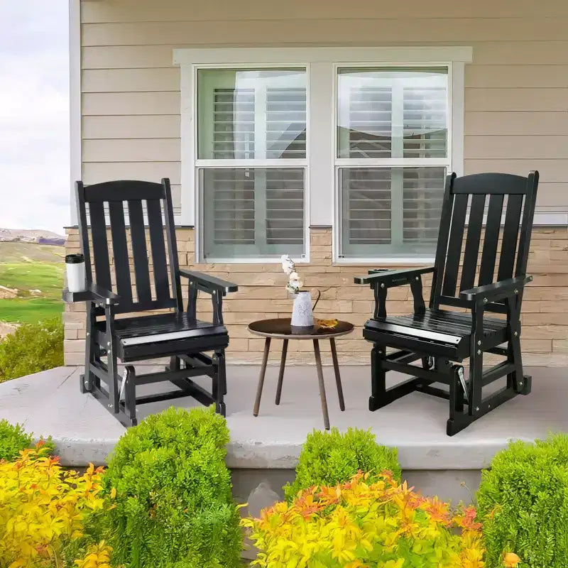 Karl Home | Fauteuil à bascule pour terrasse en bois massif de 32 po avec porte-gobelet