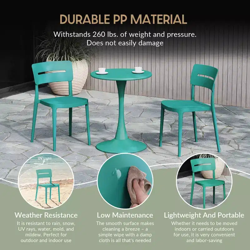 WestinTrends Playa Chaises de salle à manger modernes empilables en plastique pour l'extérieur (lot de 4), turquoise