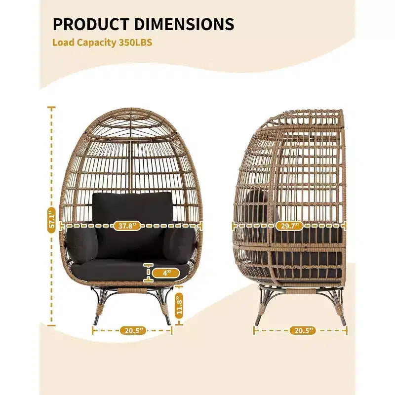 Fauteuil œuf pivotant Acekool 360° avec coussin – Chaise longue en rotin PE pour l'intérieur/l'extérieur