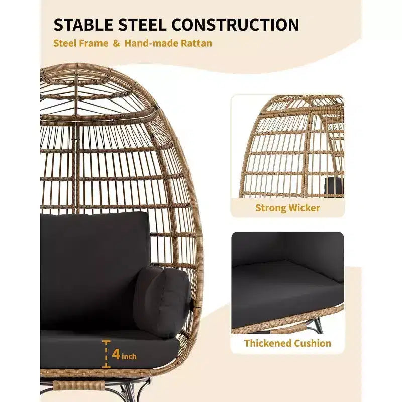 Fauteuil œuf pivotant Acekool 360° avec coussin – Chaise longue en rotin PE pour l'intérieur/l'extérieur