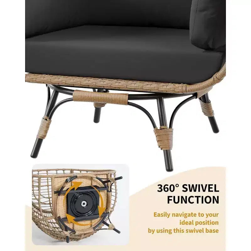 Fauteuil œuf pivotant Acekool 360° avec coussin – Chaise longue en rotin PE pour l'intérieur/l'extérieur