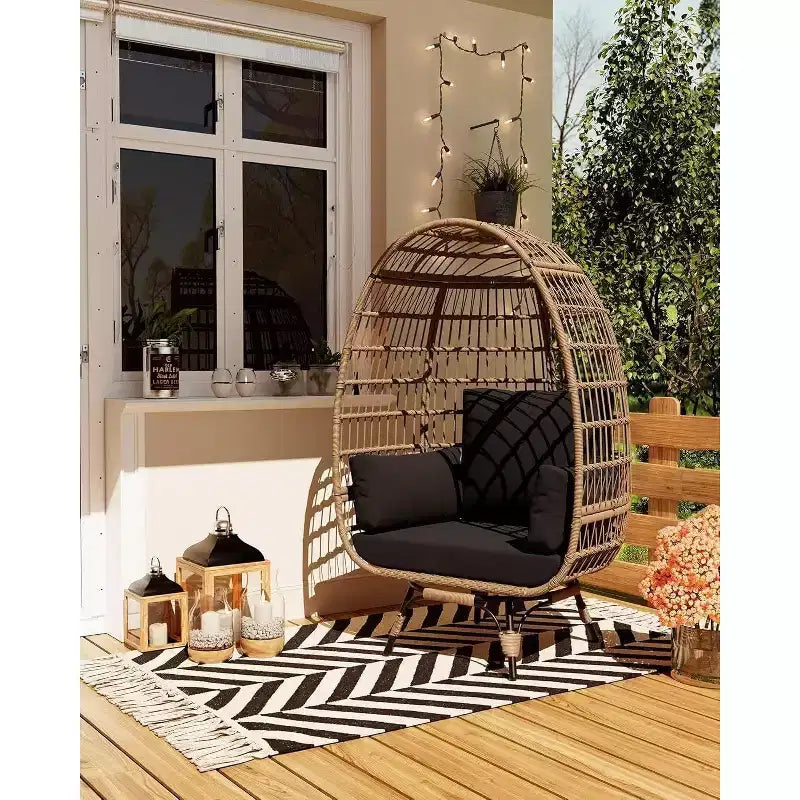 Fauteuil œuf pivotant Acekool 360° avec coussin – Chaise longue en rotin PE pour l'intérieur/l'extérieur