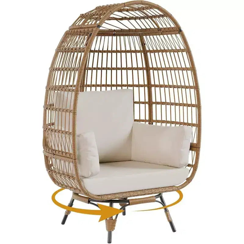 Fauteuil œuf pivotant Acekool 360° avec coussin – Chaise longue en rotin PE pour l'intérieur/l'extérieur