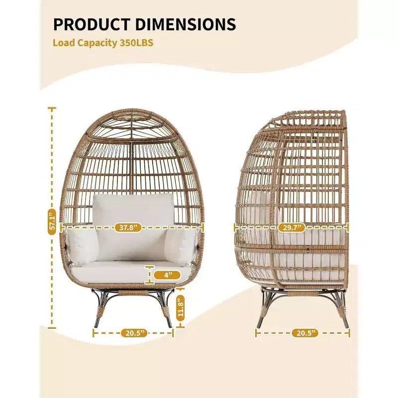 Fauteuil œuf pivotant Acekool 360° avec coussin – Chaise longue en rotin PE pour l'intérieur/l'extérieur