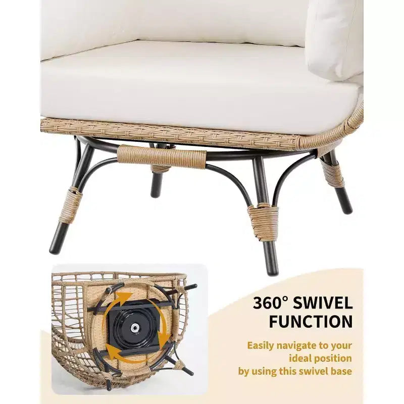 Fauteuil œuf pivotant Acekool 360° avec coussin – Chaise longue en rotin PE pour l'intérieur/l'extérieur