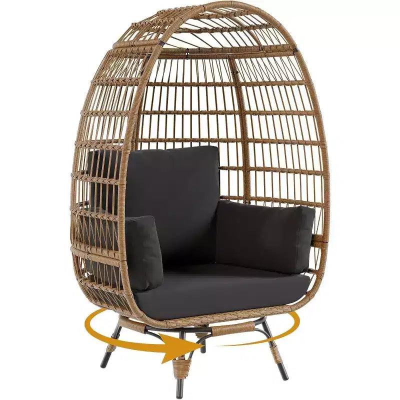 Fauteuil œuf pivotant Acekool 360° avec coussin – Chaise longue en rotin PE pour l'intérieur/l'extérieur