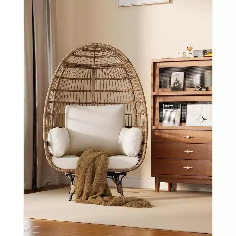 Acekool 360 Swivel Egg Chair with Cushion - PE Rattan Lounge Chair for Indoor/Outdoor Use