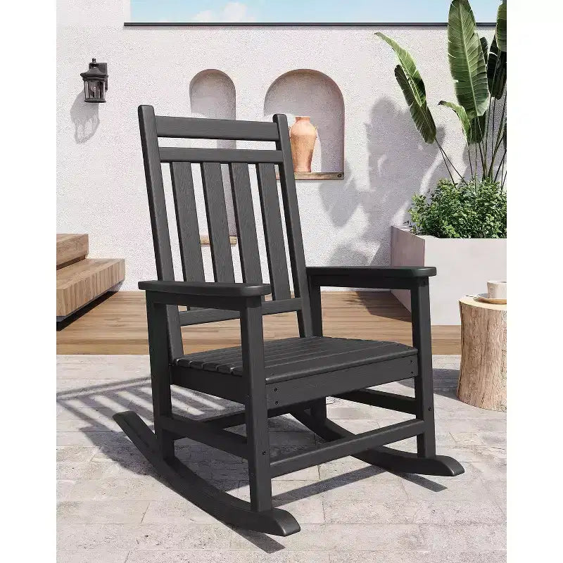Grand fauteuil à bascule surdimensionné pour adultes, fauteuil à bascule de véranda en PEHD résistant aux intempéries, fauteuil à bascule d'extérieur robuste de 180 kg pour patio, jardin, véranda