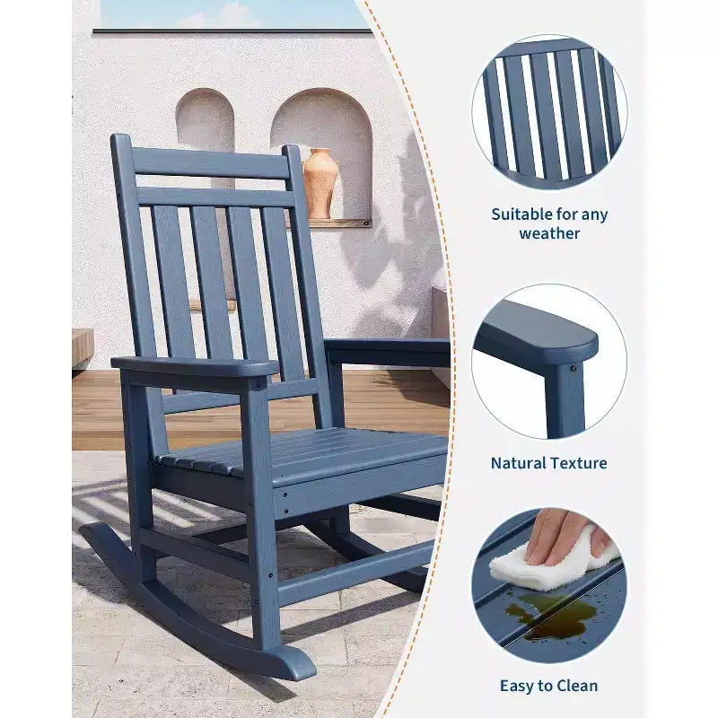 Grand fauteuil à bascule surdimensionné pour adultes, fauteuil à bascule de véranda en PEHD résistant aux intempéries, fauteuil à bascule d'extérieur robuste de 180 kg pour patio, jardin, véranda