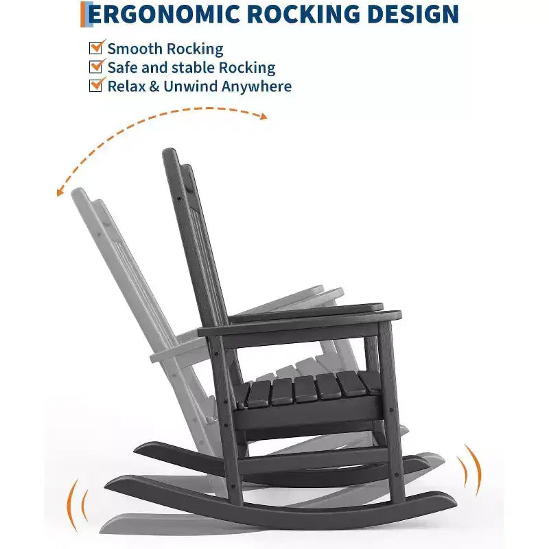 Grand fauteuil à bascule surdimensionné pour adultes, fauteuil à bascule de véranda en PEHD résistant aux intempéries, fauteuil à bascule d'extérieur robuste de 180 kg pour patio, jardin, véranda