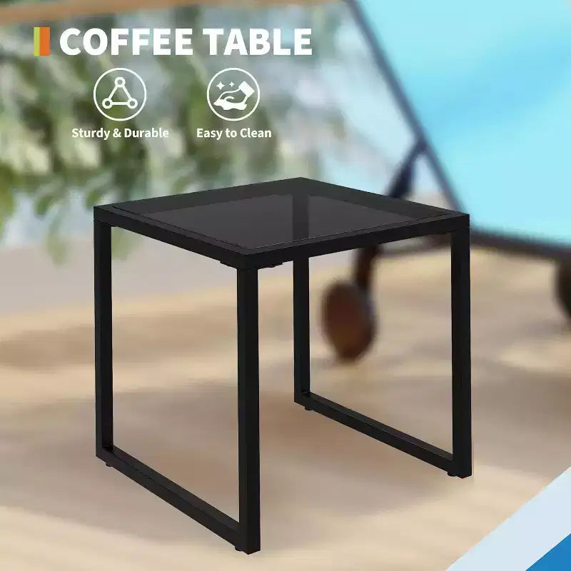 2 chaises longues de patio avec table d'appoint, ensemble de chaises longues d'extérieur avec dossier inclinable sur 5 positions et roues, mobilier de piscine