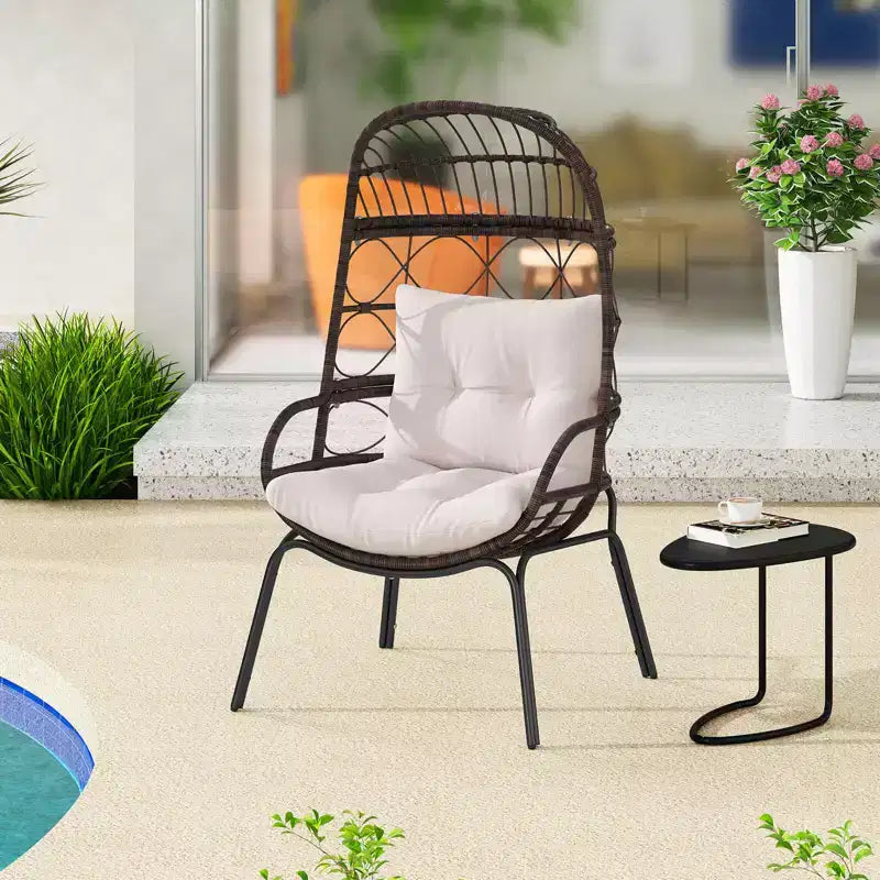 Costway Patio Wicker Rattan Egg Chair with Seat & Back Cushions Metal Indoor Outdoor