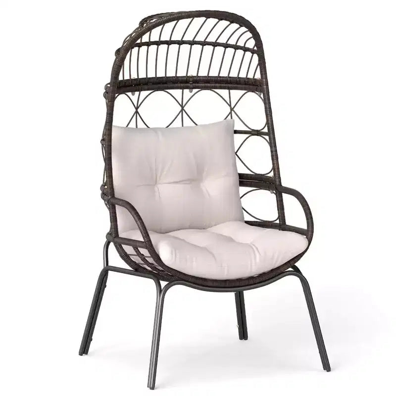 Costway Fauteuil œuf en rotin en osier avec coussins d'assise et de dossier en métal pour intérieur et extérieur