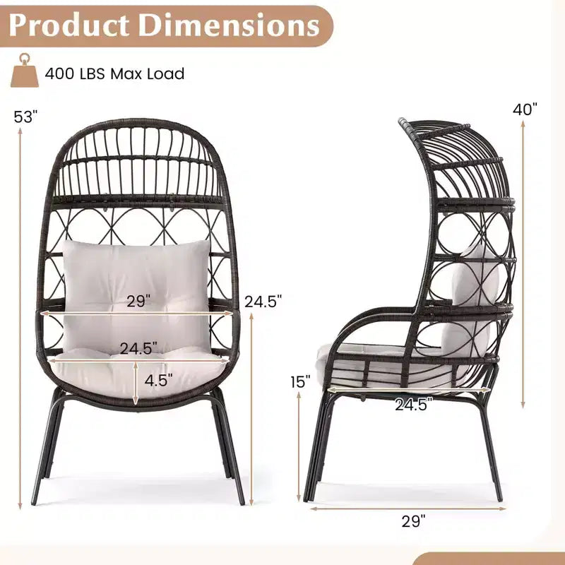 Costway Fauteuil œuf en rotin en osier avec coussins d'assise et de dossier en métal pour intérieur et extérieur