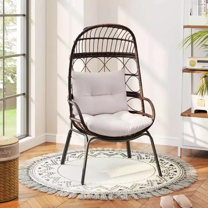 Costway Fauteuil œuf en rotin en osier avec coussins d'assise et de dossier en métal pour intérieur et extérieur