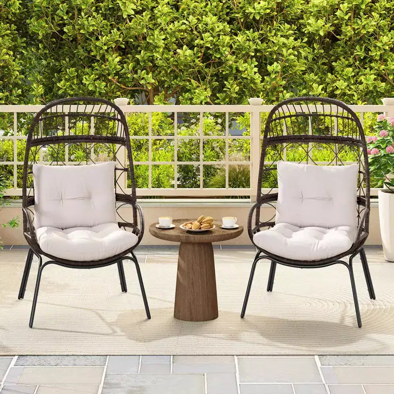 Costway Fauteuil œuf en rotin en osier avec coussins d'assise et de dossier en métal pour intérieur et extérieur