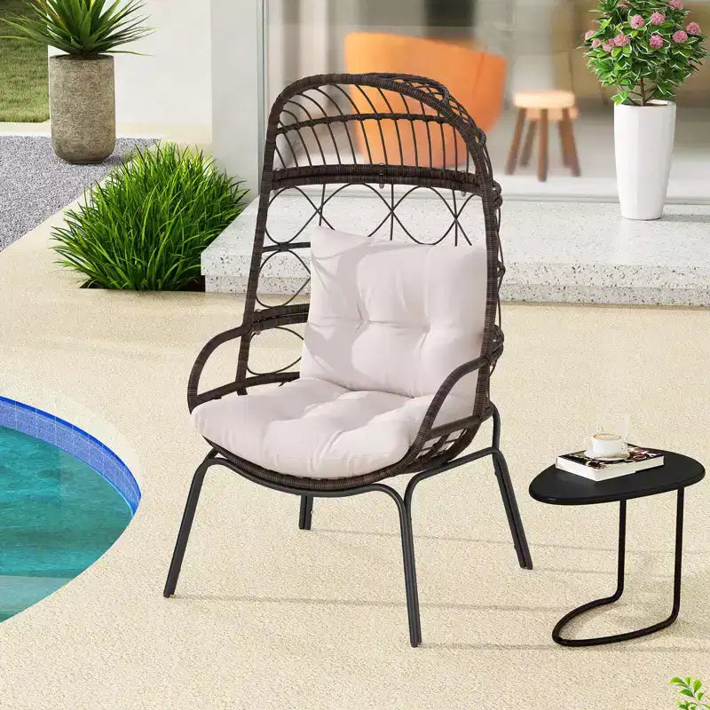 Costway Fauteuil œuf en rotin en osier avec coussins d'assise et de dossier en métal pour intérieur et extérieur