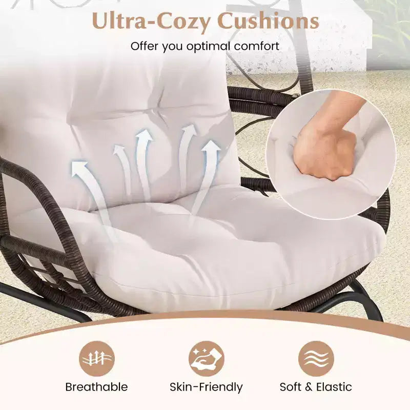 Costway Fauteuil œuf en rotin en osier avec coussins d'assise et de dossier en métal pour intérieur et extérieur