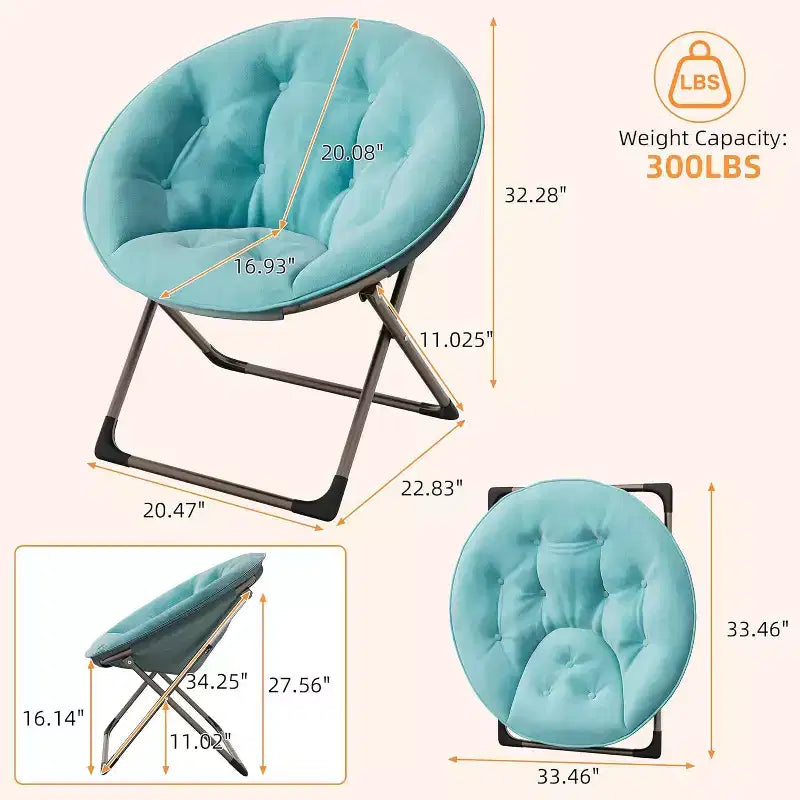 Fauteuils soucoupes confortables, chaise longue pliante pour la lecture, chaise de salon avec assise rembourrée épaisse et douce et cadre en métal, pour enfants et adultes