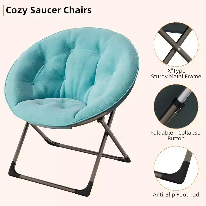 Fauteuils soucoupes confortables, chaise longue pliante pour la lecture, chaise de salon avec assise rembourrée épaisse et douce et cadre en métal, pour enfants et adultes