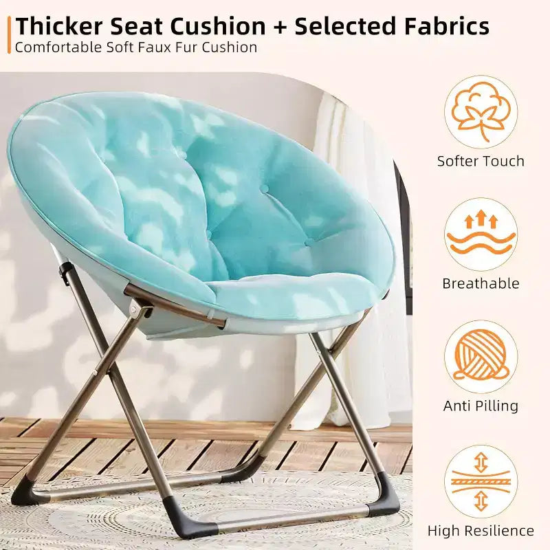 Fauteuils soucoupes confortables, chaise longue pliante pour la lecture, chaise de salon avec assise rembourrée épaisse et douce et cadre en métal, pour enfants et adultes
