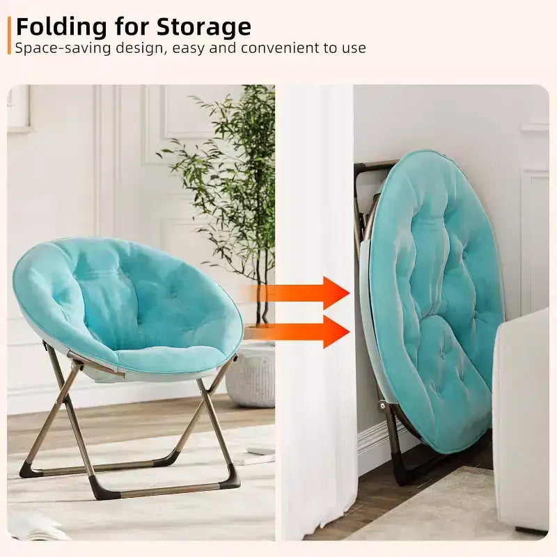 Fauteuils soucoupes confortables, chaise longue pliante pour la lecture, chaise de salon avec assise rembourrée épaisse et douce et cadre en métal, pour enfants et adultes
