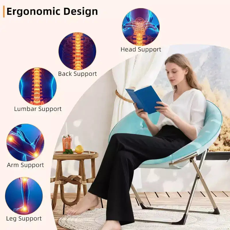 Fauteuils soucoupes confortables, chaise longue pliante pour la lecture, chaise de salon avec assise rembourrée épaisse et douce et cadre en métal, pour enfants et adultes
