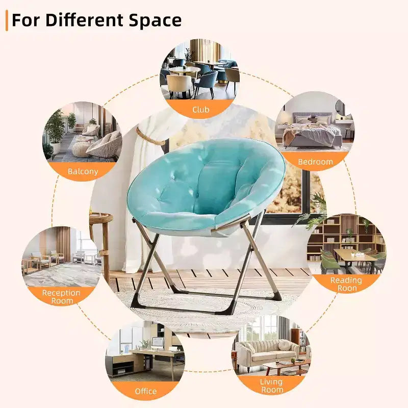 Fauteuils soucoupes confortables, chaise longue pliante pour la lecture, chaise de salon avec assise rembourrée épaisse et douce et cadre en métal, pour enfants et adultes