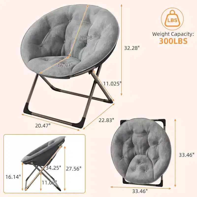 Fauteuils soucoupes confortables, chaise longue pliante pour la lecture, chaise de salon avec assise rembourrée épaisse et douce et cadre en métal, pour enfants et adultes