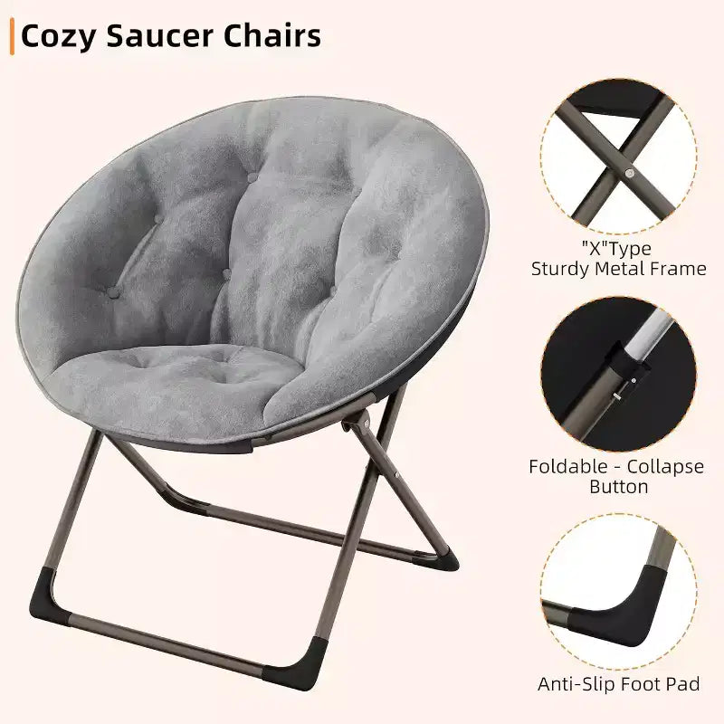 Fauteuils soucoupes confortables, chaise longue pliante pour la lecture, chaise de salon avec assise rembourrée épaisse et douce et cadre en métal, pour enfants et adultes