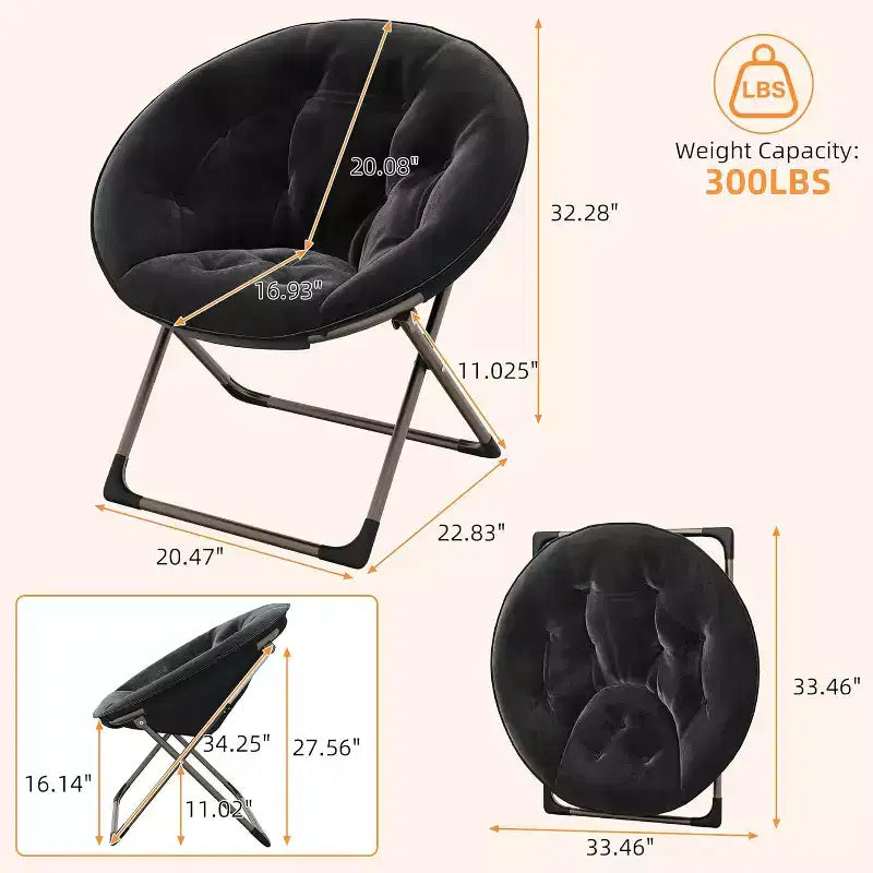 Fauteuils soucoupes confortables, chaise longue pliante pour la lecture, chaise de salon avec assise rembourrée épaisse et douce et cadre en métal, pour enfants et adultes