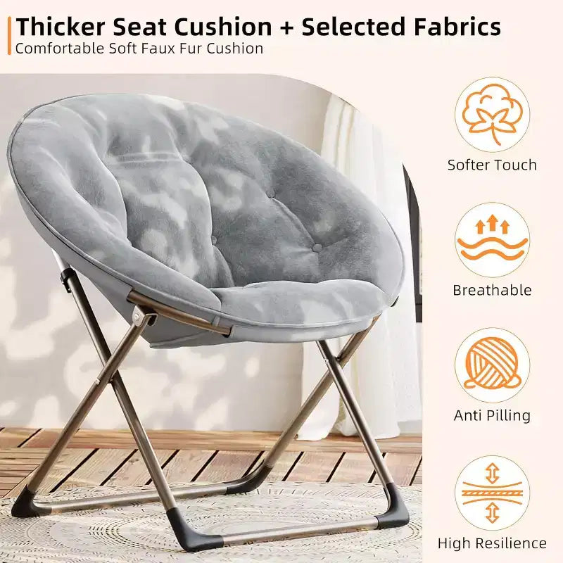 Fauteuils soucoupes confortables, chaise longue pliante pour la lecture, chaise de salon avec assise rembourrée épaisse et douce et cadre en métal, pour enfants et adultes
