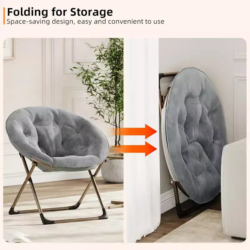 Fauteuils soucoupes confortables, chaise longue pliante pour la lecture, chaise de salon avec assise rembourrée épaisse et douce et cadre en métal, pour enfants et adultes