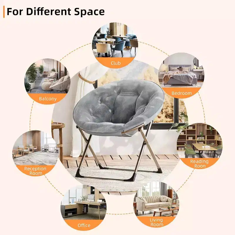 Fauteuils soucoupes confortables, chaise longue pliante pour la lecture, chaise de salon avec assise rembourrée épaisse et douce et cadre en métal, pour enfants et adultes