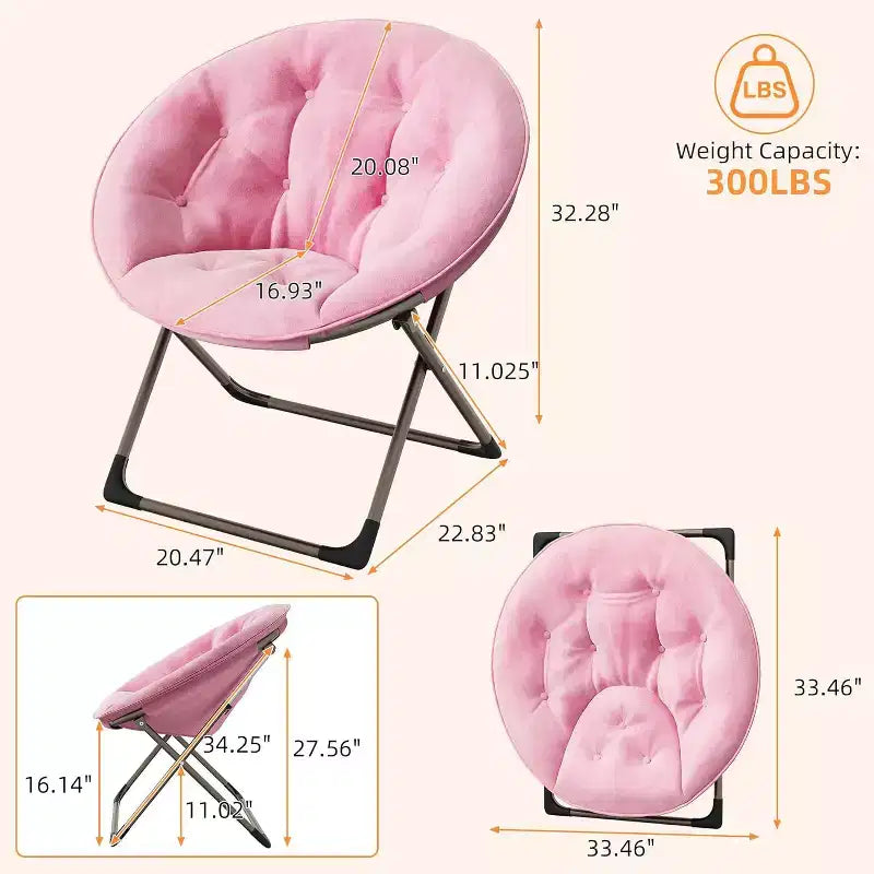 Fauteuils soucoupes confortables, chaise longue pliante pour la lecture, chaise de salon avec assise rembourrée épaisse et douce et cadre en métal, pour enfants et adultes
