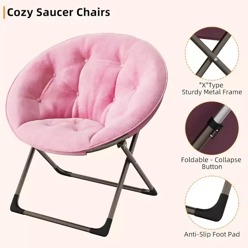 Fauteuils soucoupes confortables, chaise longue pliante pour la lecture, chaise de salon avec assise rembourrée épaisse et douce et cadre en métal, pour enfants et adultes