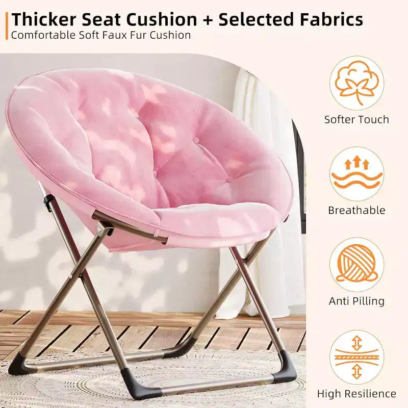 Fauteuils soucoupes confortables, chaise longue pliante pour la lecture, chaise de salon avec assise rembourrée épaisse et douce et cadre en métal, pour enfants et adultes
