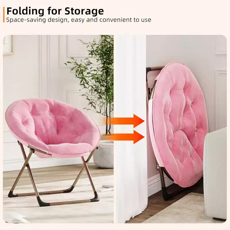 Fauteuils soucoupes confortables, chaise longue pliante pour la lecture, chaise de salon avec assise rembourrée épaisse et douce et cadre en métal, pour enfants et adultes