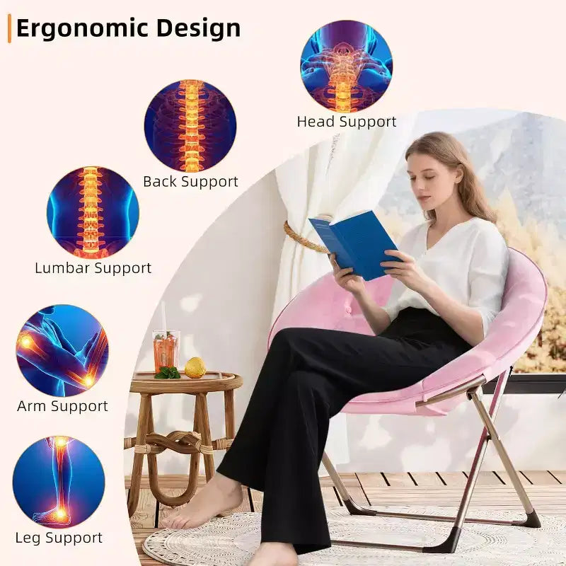 Fauteuils soucoupes confortables, chaise longue pliante pour la lecture, chaise de salon avec assise rembourrée épaisse et douce et cadre en métal, pour enfants et adultes