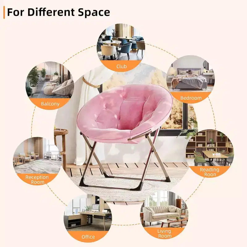 Fauteuils soucoupes confortables, chaise longue pliante pour la lecture, chaise de salon avec assise rembourrée épaisse et douce et cadre en métal, pour enfants et adultes