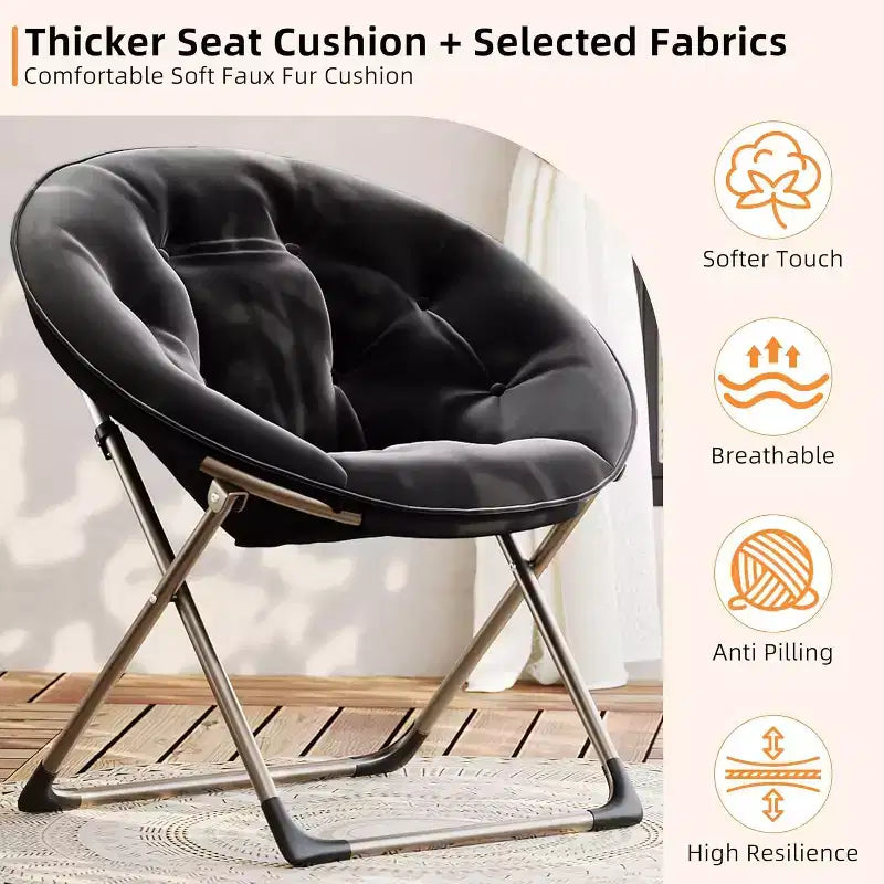 Fauteuils soucoupes confortables, chaise longue pliante pour la lecture, chaise de salon avec assise rembourrée épaisse et douce et cadre en métal, pour enfants et adultes
