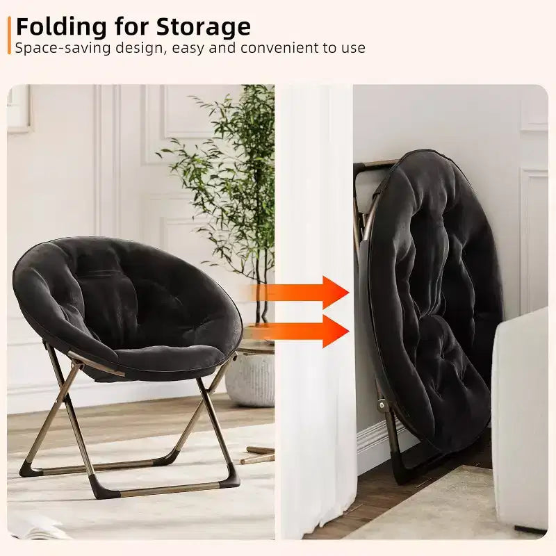 Fauteuils soucoupes confortables, chaise longue pliante pour la lecture, chaise de salon avec assise rembourrée épaisse et douce et cadre en métal, pour enfants et adultes