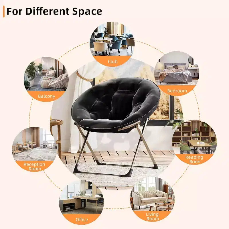 Fauteuils soucoupes confortables, chaise longue pliante pour la lecture, chaise de salon avec assise rembourrée épaisse et douce et cadre en métal, pour enfants et adultes
