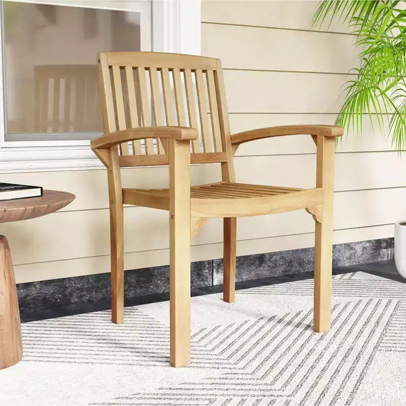 Costway 1/2/4 PCS Outdoor Patio Chair Teak Wood Armchair with Slatted Seat & Curved Seat