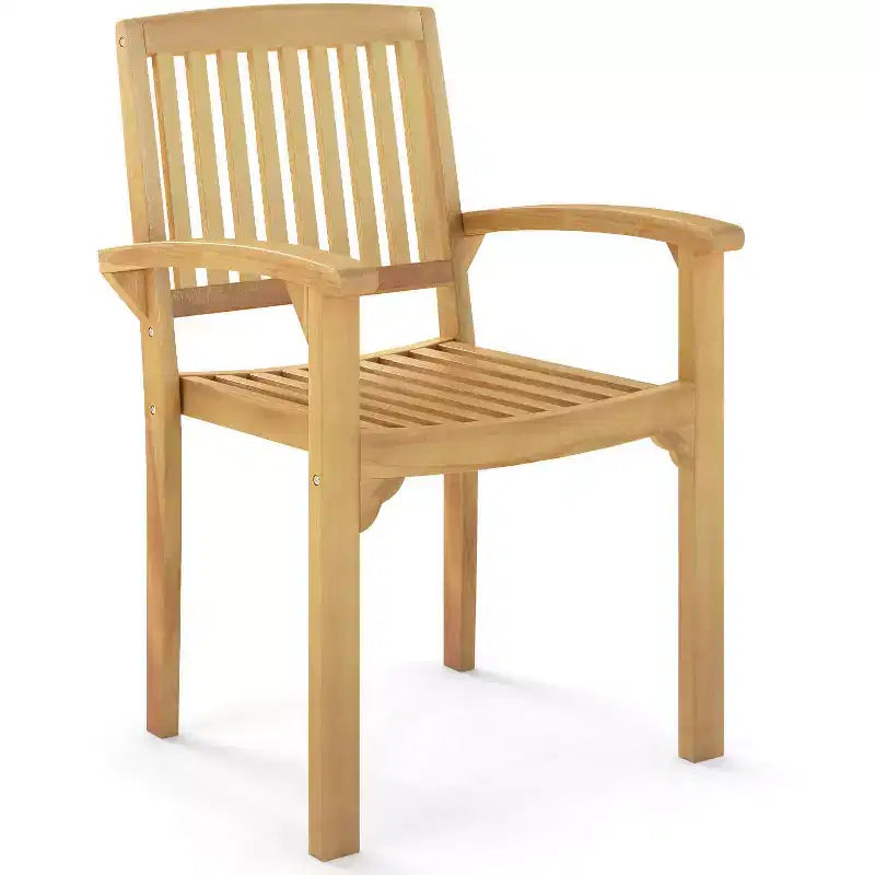 Costway Fauteuil de jardin en teck 1/2/4 pièces avec assise à lattes et assise incurvée