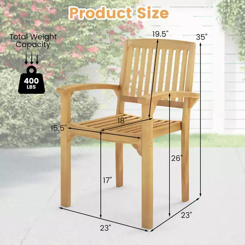Costway Fauteuil de jardin en teck 1/2/4 pièces avec assise à lattes et assise incurvée